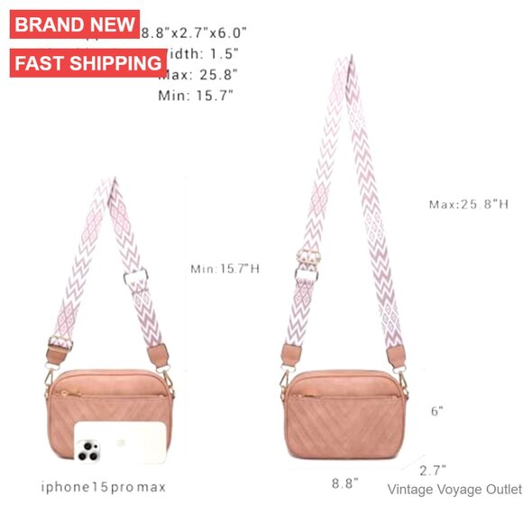 Quilted Vegan Leather Crossbody Bag with Wide Adjustable Strap - Picture 5 of 7